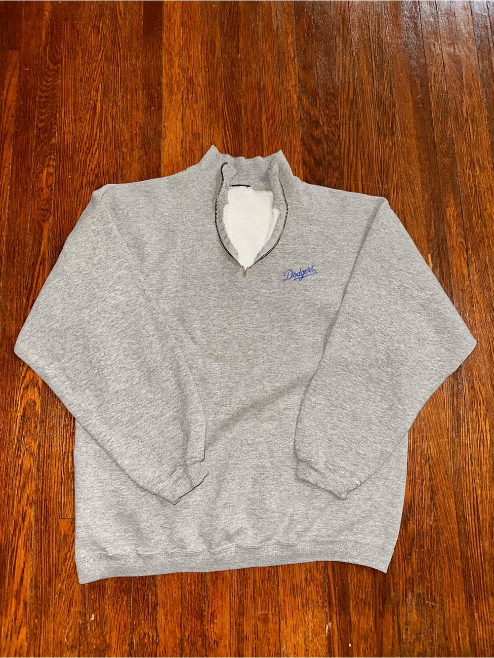 Vintage Men’s Large Dodgers Gray 1/4 Zip Crewneck Pullover